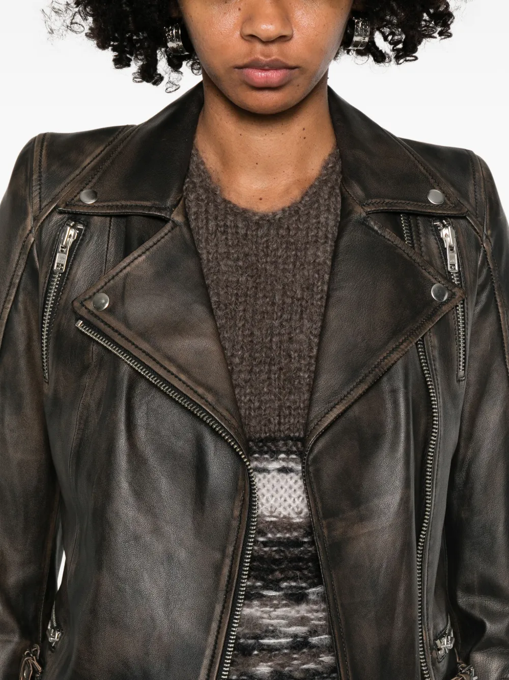 Sword 6.6.44 Zip-up Leather Jacket In Black