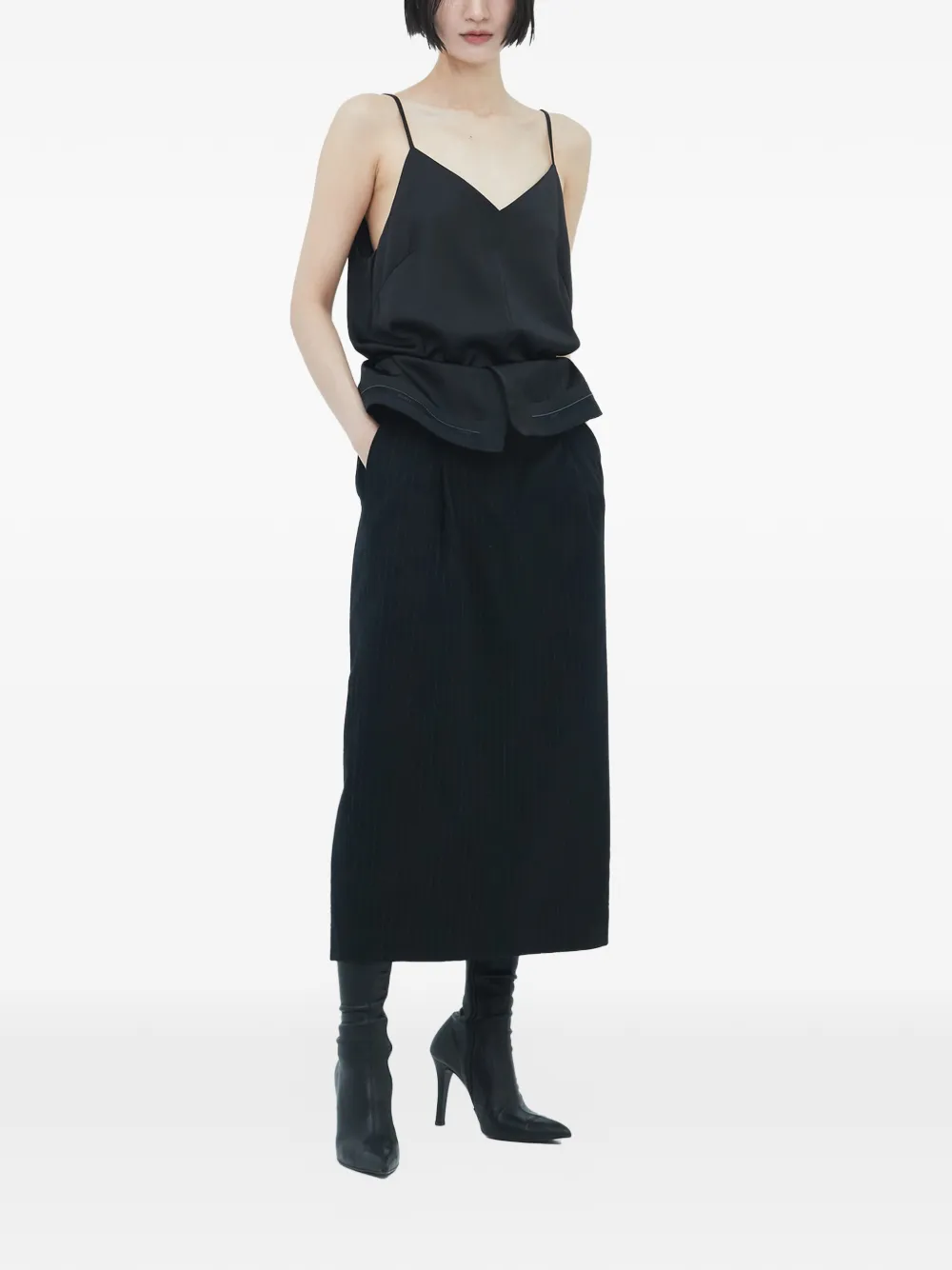  Juun.j V-neck Pinstripe Dress - Black 