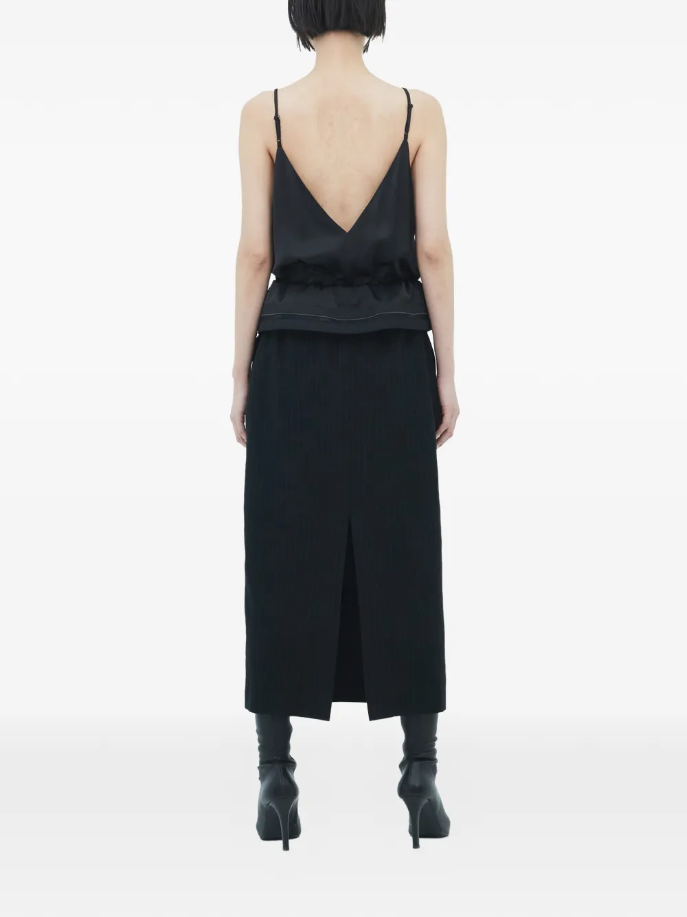  Juun.j V-neck Pinstripe Dress - Black 