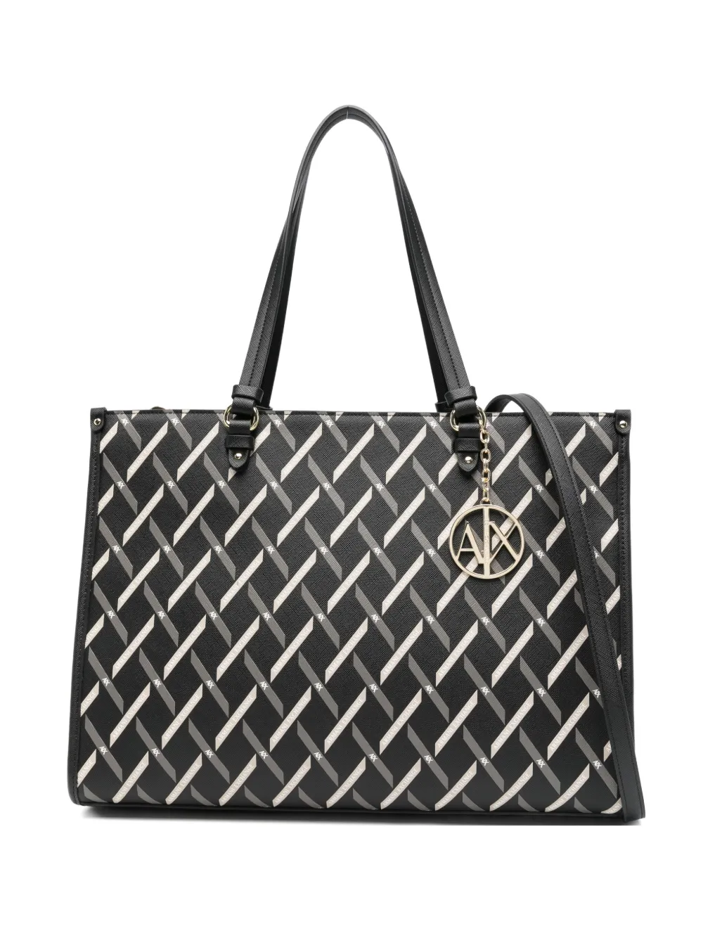 Armani Exchange Logo-charm Tote Bag In Black