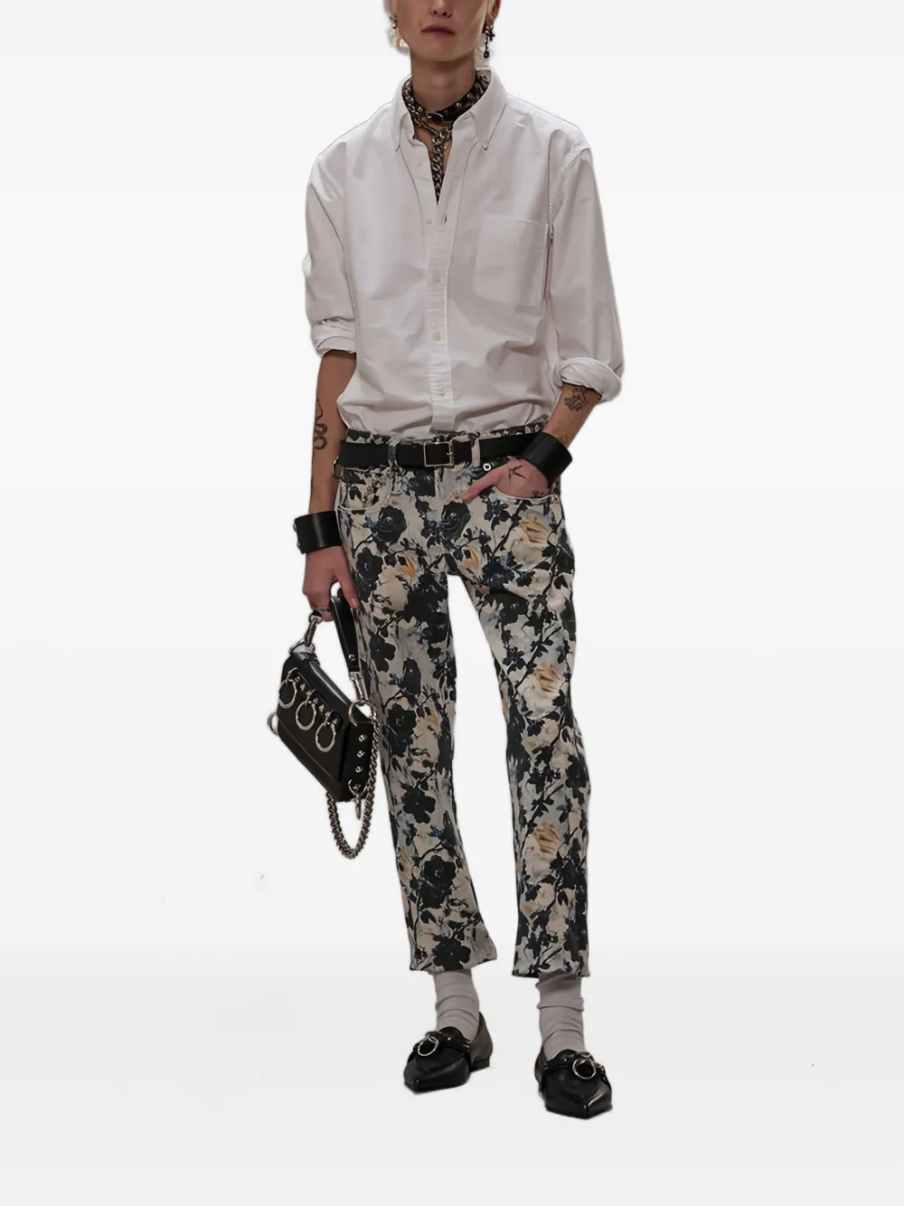 R13 Broek met bloemenpatroon - Wit