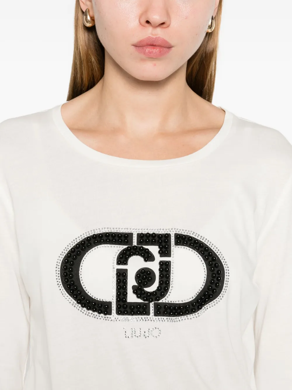 LIU JO T-shirt met logodetail en lange mouwen Wit