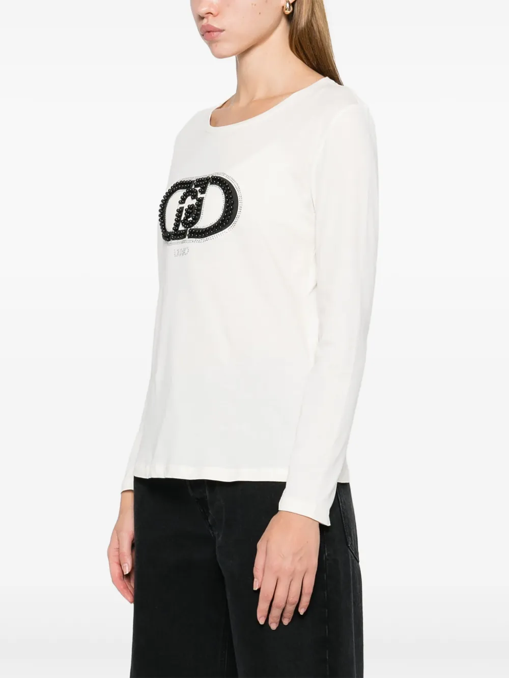 LIU JO T-shirt met logodetail en lange mouwen Wit