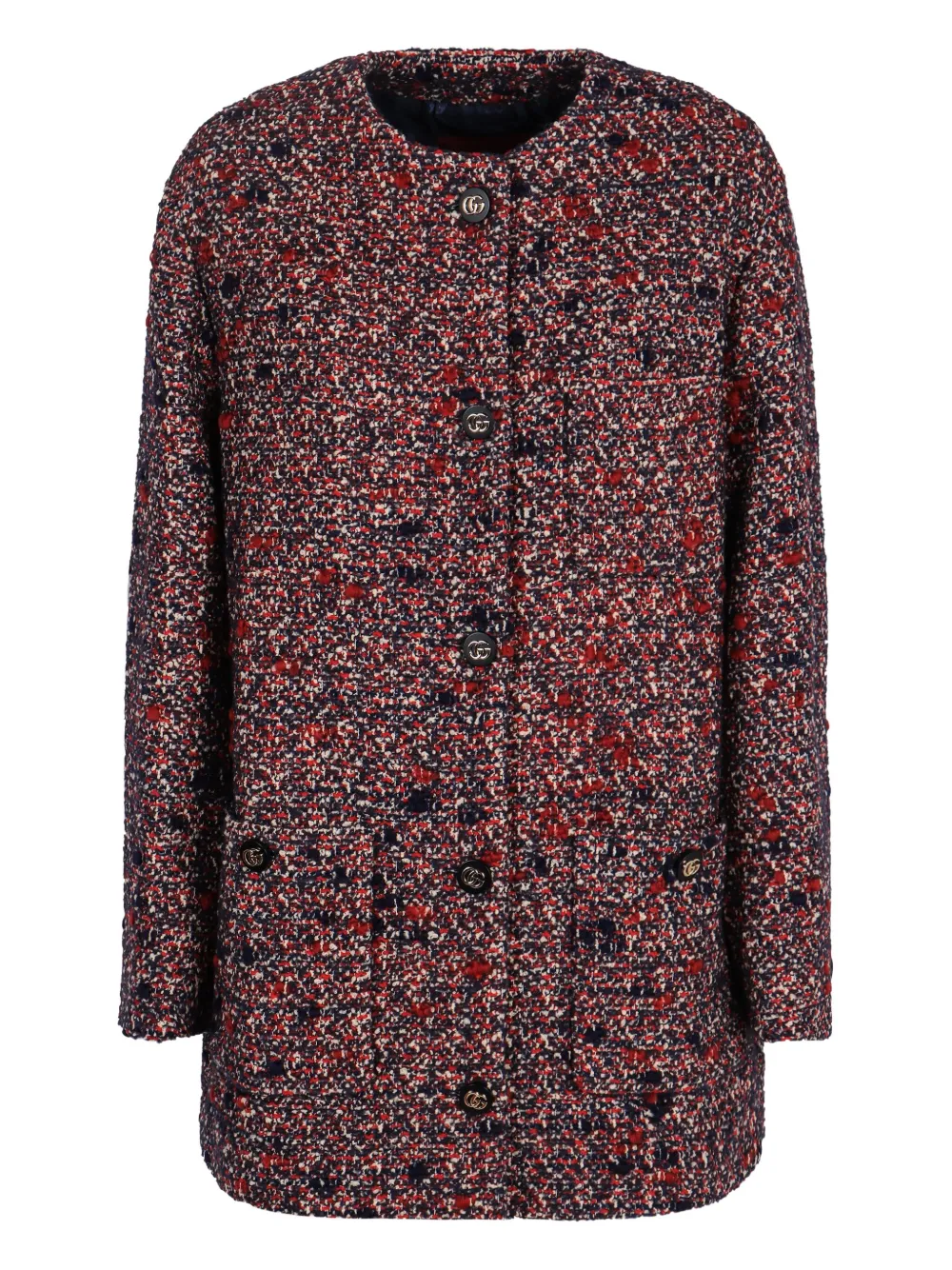 Gucci Multicolor Crewneck Jacket With Gg Logo On The Buttons In Wool Blend Woman In Multi