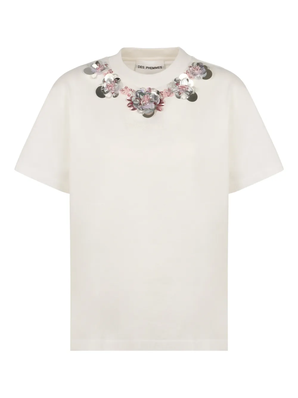 DES PHEMMES bead-embellished crew-neck T-shirt - Toni neutri