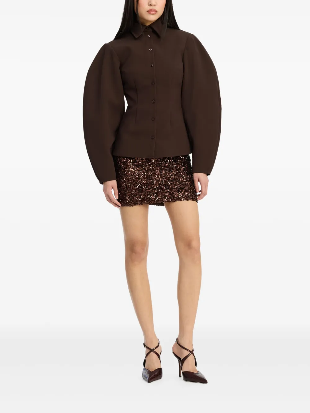ROTATE BIRGER CHRISTENSEN Blouse met pofmouwen - Bruin