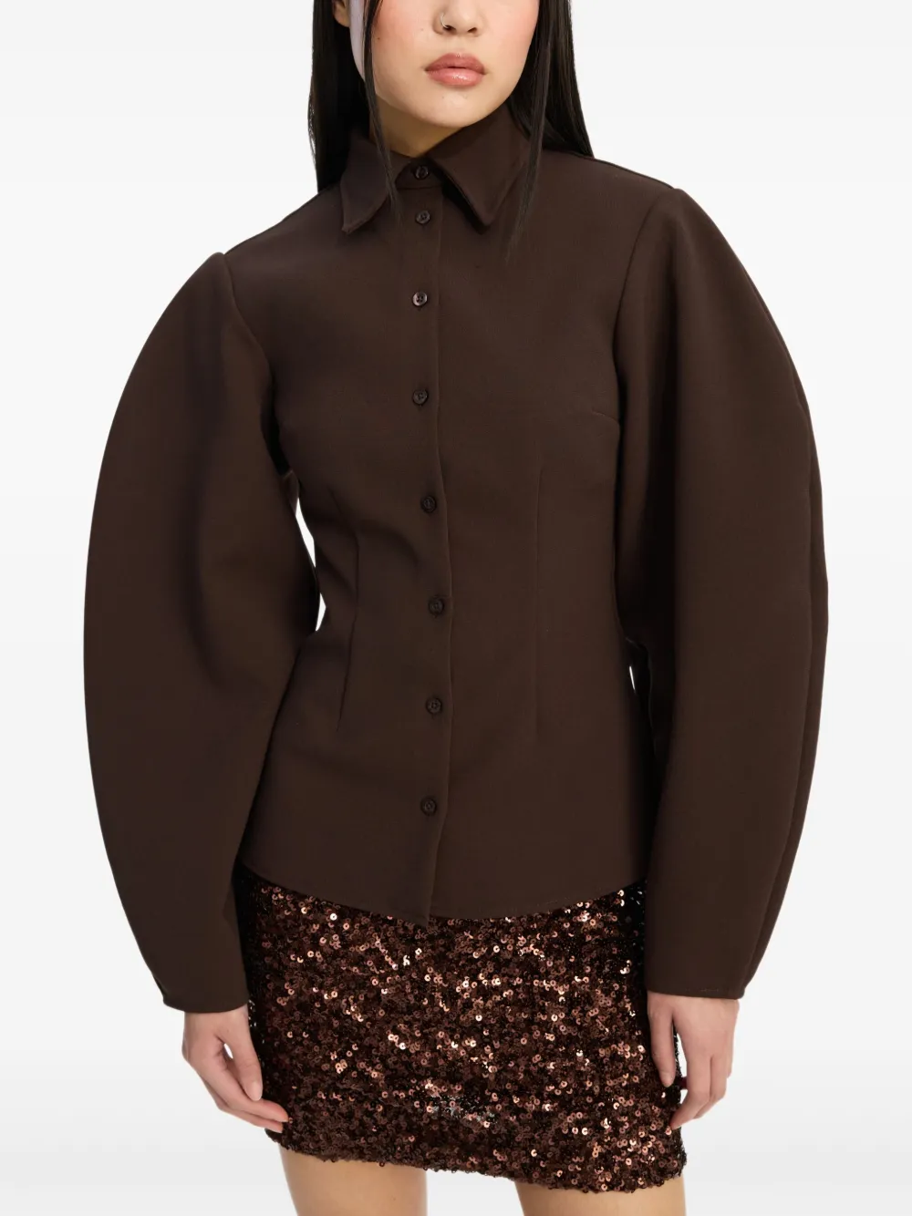 ROTATE BIRGER CHRISTENSEN Blouse met pofmouwen Bruin