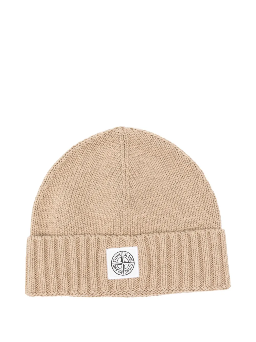 Stone Island Logo-patch Ribbed Beanie In Neutral