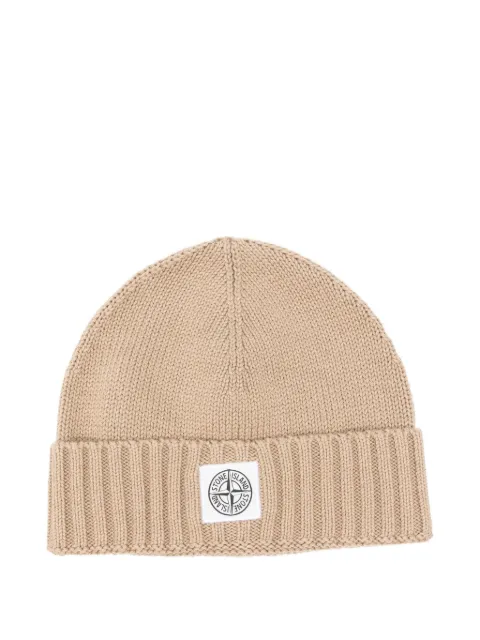 Stone Island Junior logo-patch ribbed beanie 
