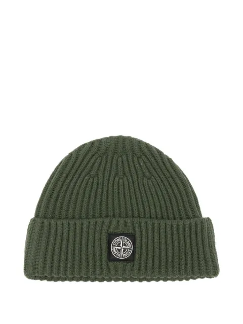 Stone Island Junior gorro tejido de canalé con parche del logo