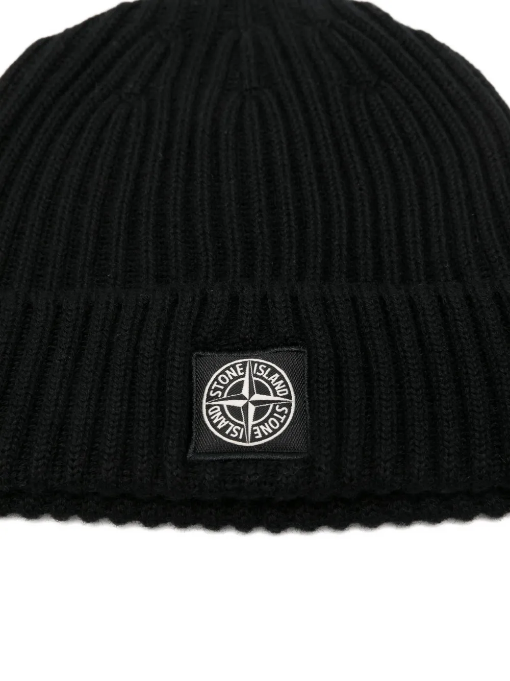 Stone Island Logo-patch Ribbed Beanie In Black