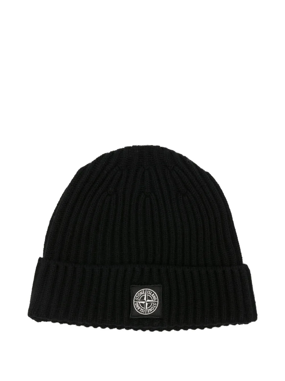 Stone Island Logo-patch Ribbed Beanie In Black