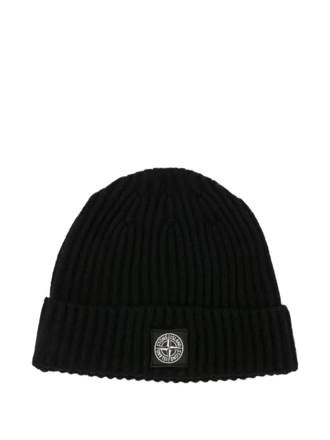 Stone Island Junior gorro tejido de canalé con parche del logo