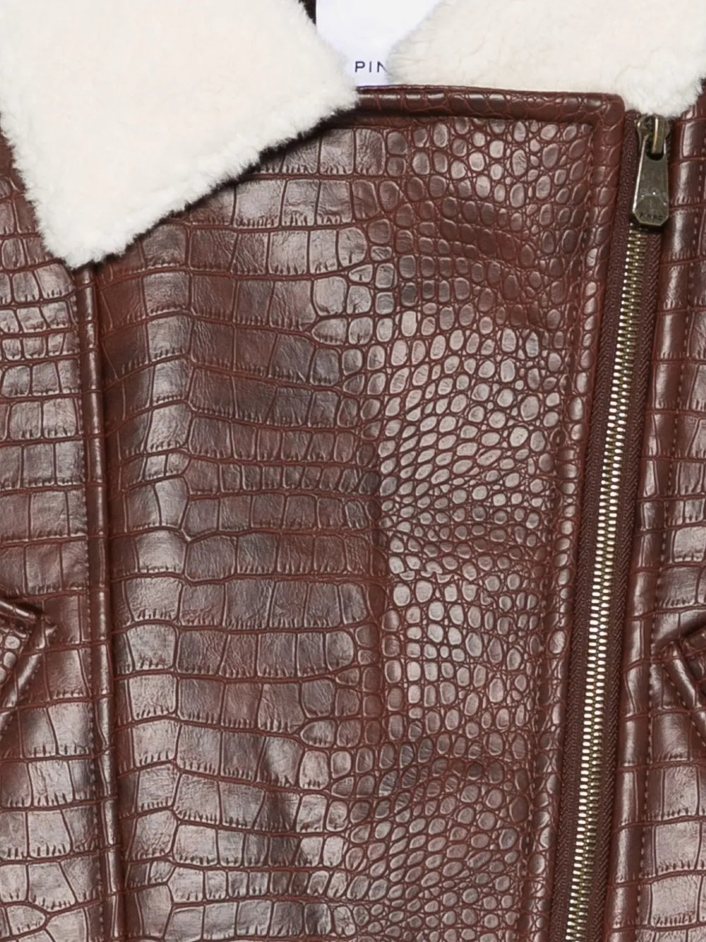 Pinko Kids Leren jack met krokodillen-reliëf Bruin