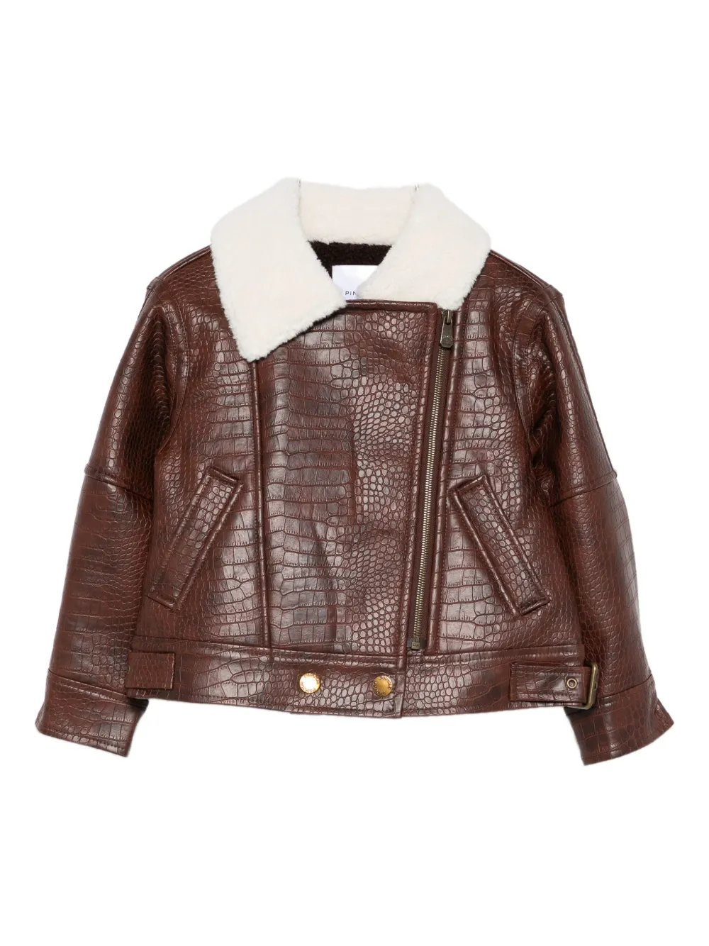 Pinko Kids crocodile-embossed leather jacket | Brown | Image 1