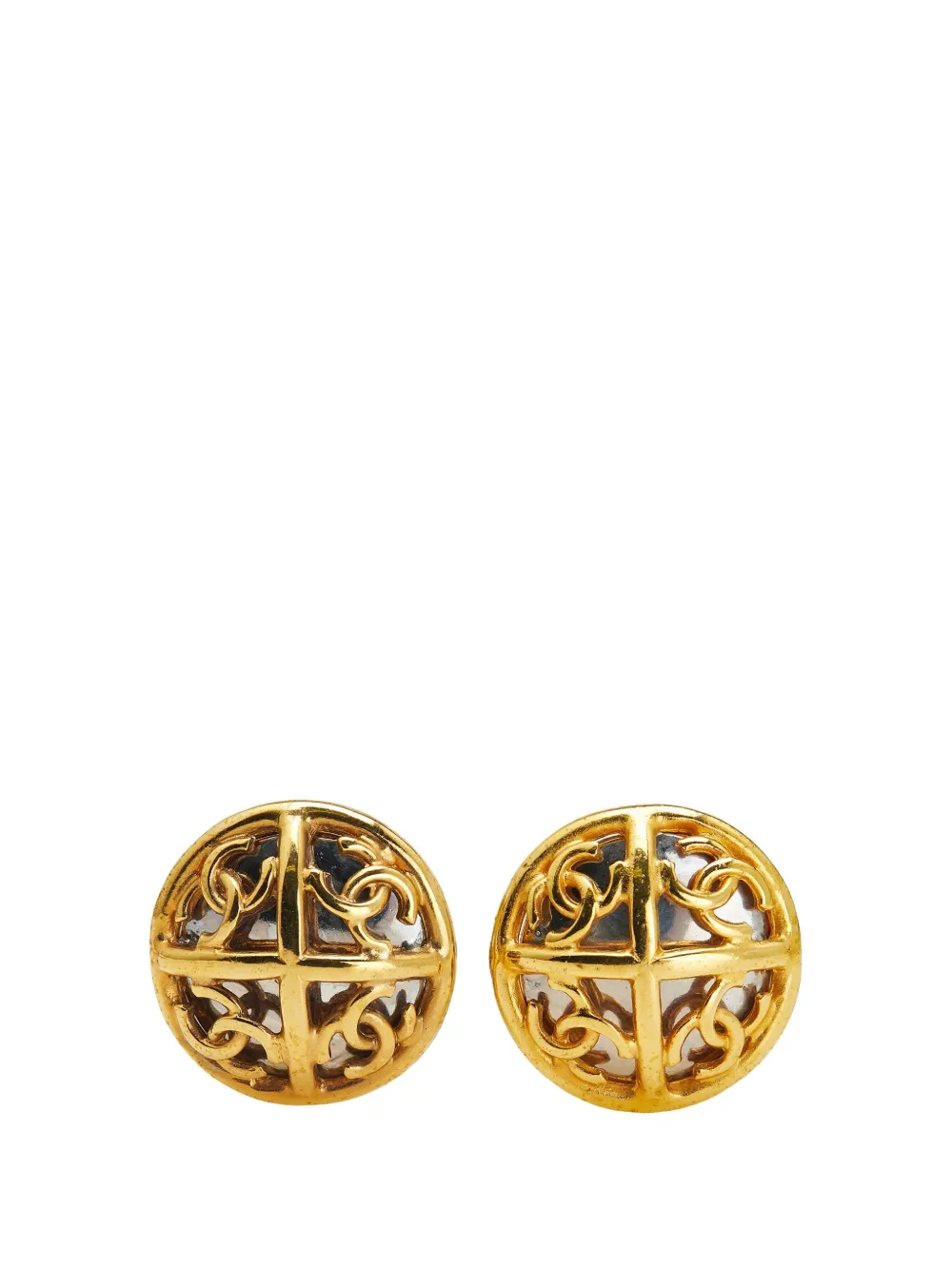 CHANEL Pre-Owned 2008 Gold Plated and Silver Plated CC Round Clip On CHANEL Pre-Owned 2008 Gold Plated and Silver Plated CC Round Clip On