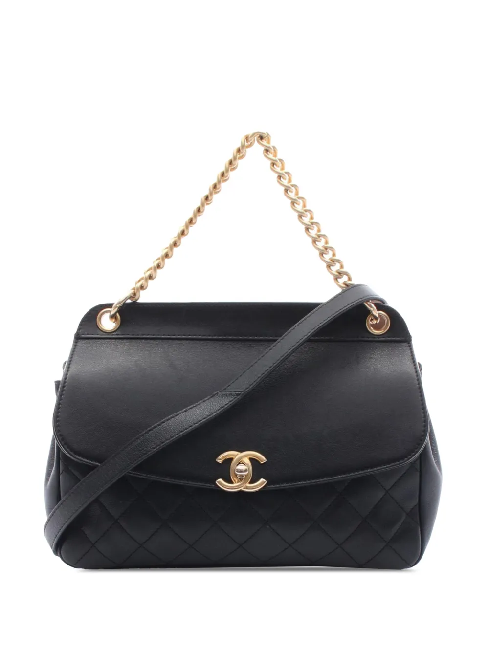 CHANEL Pre-Owned 2019 Quilted Lambskin Curved Flap satchel - ブラック CHANEL Pre-Owned 2019 Quilted Lambskin Curved Flap satchel - ブラック