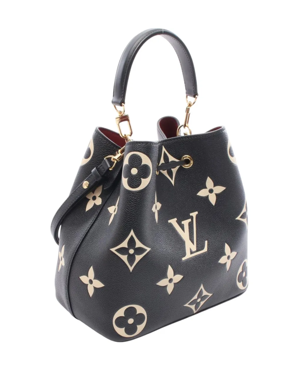 Pre-owned Louis Vuitton 2021-2025 Monogram Giant Bicolor Empreinte Neonoe Mm Bucket Bag In Black