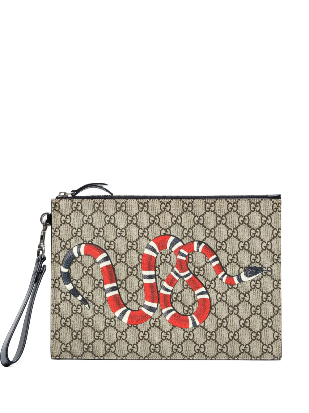 Gucci Pre-Owned 2015-2025 GG-supreme snake-motif clutch bag | Brown | Image 1