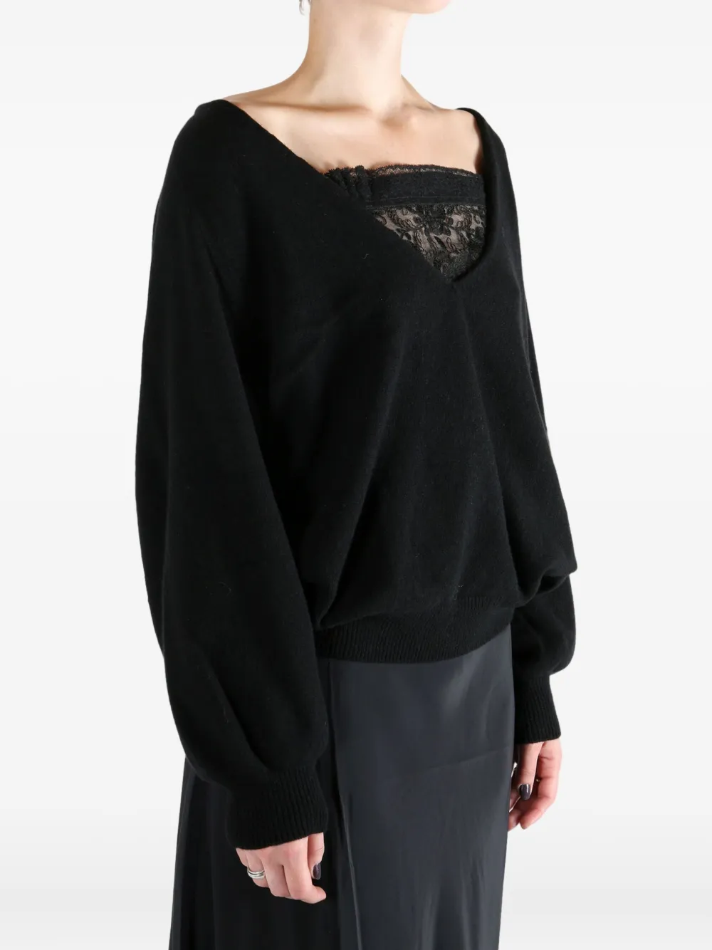Baserange Deep V-neck Sweater In Black