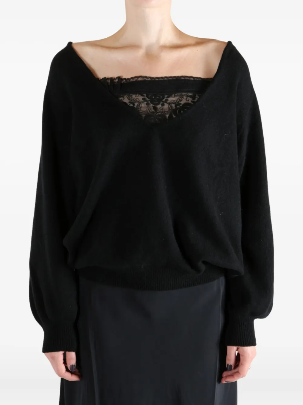 Baserange Deep V-neck Sweater In Black