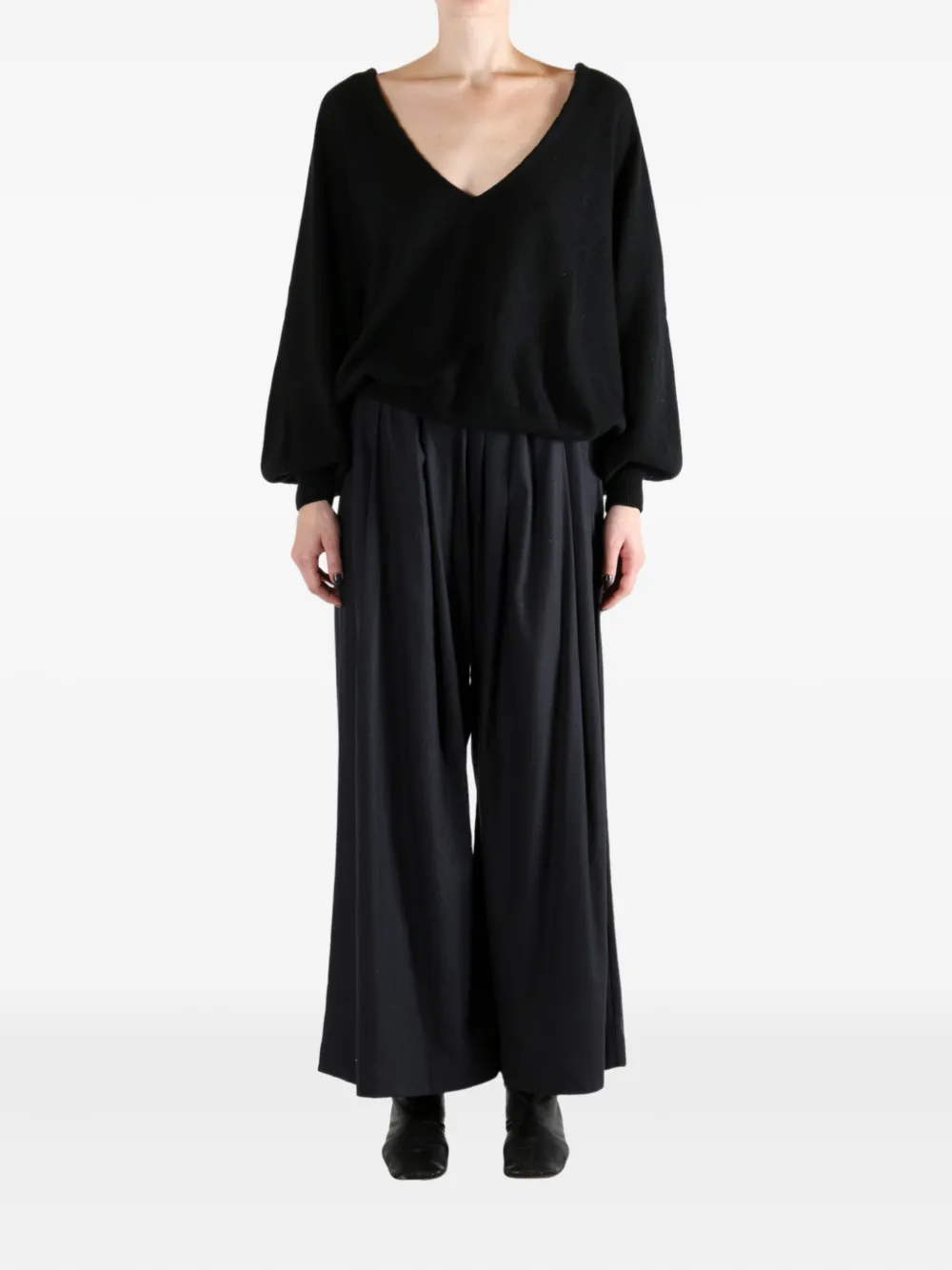 Baserange Deep V-neck Sweater In Black