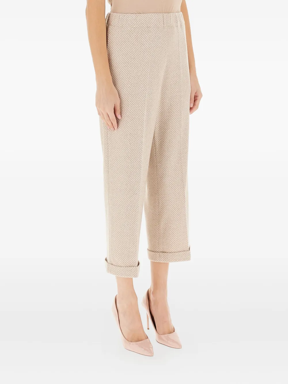 Liviana Conti Herringbone Cuffed Trousers In Animal Print
