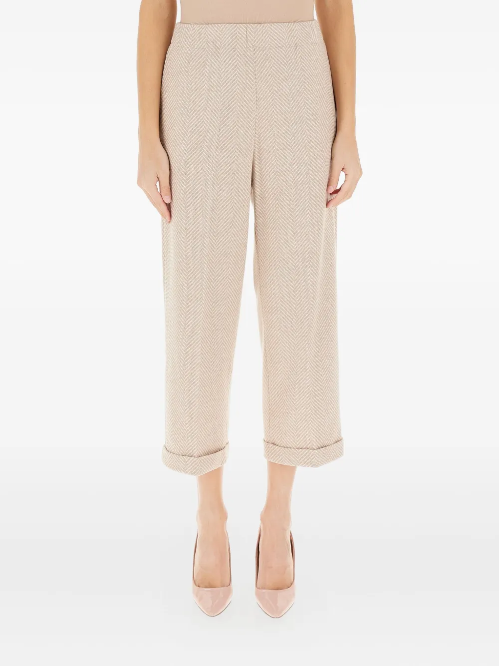Liviana Conti Herringbone Cuffed Trousers In Animal Print