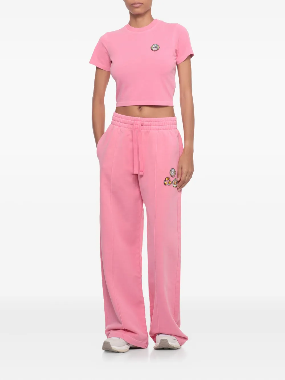 Casablanca Cropped Cotton T-shirt Embroidered Logo In Pink