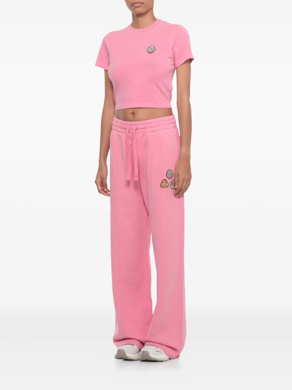 Casablanca Cropped Cotton T-shirt Embroidered Logo In Pink
