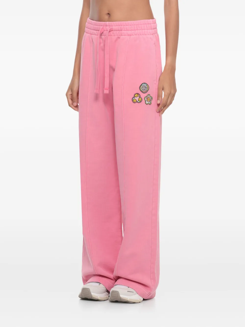 Casablanca Relaxed Wide-leg Cotton Pants With Embroidered Patches In Pink