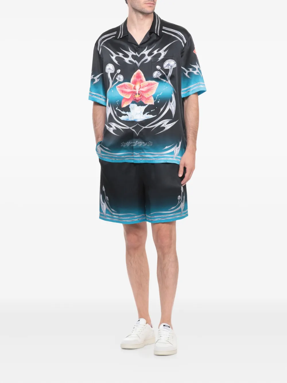 Casablanca floral-print silk shirt - Zwart
