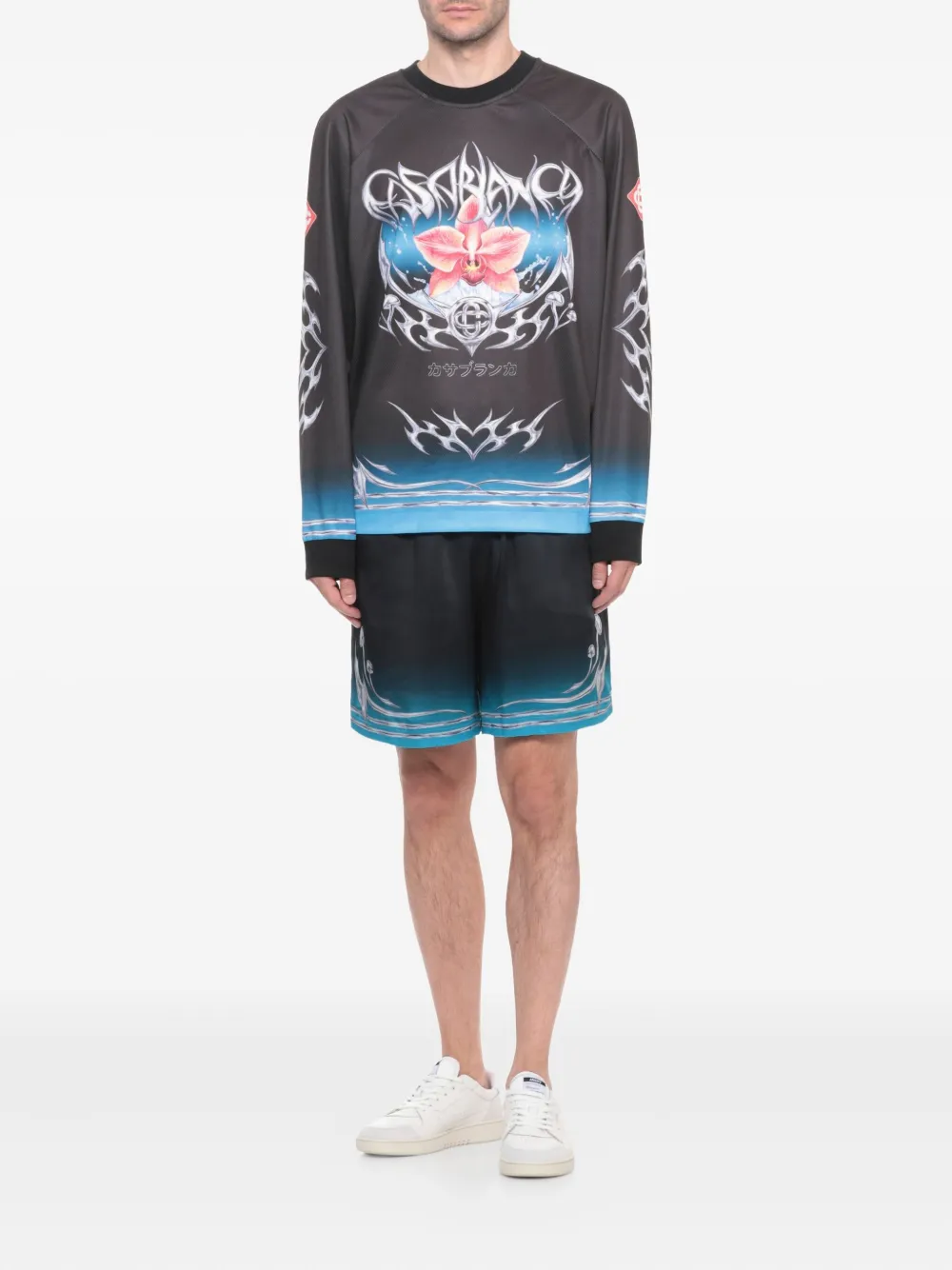Casablanca printed long-sleeve T-shirt - Zwart