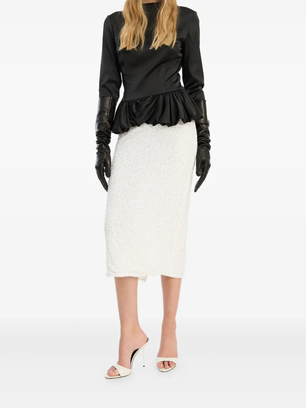 Rotate Birger Christensen Sequin-embellished Midi Pencil Skirt In White