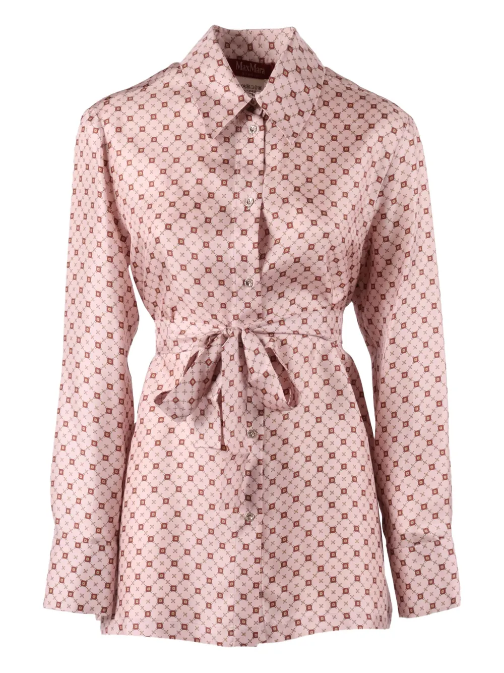 Max Mara Boccale Belted Geometric-print Shirt In Pink