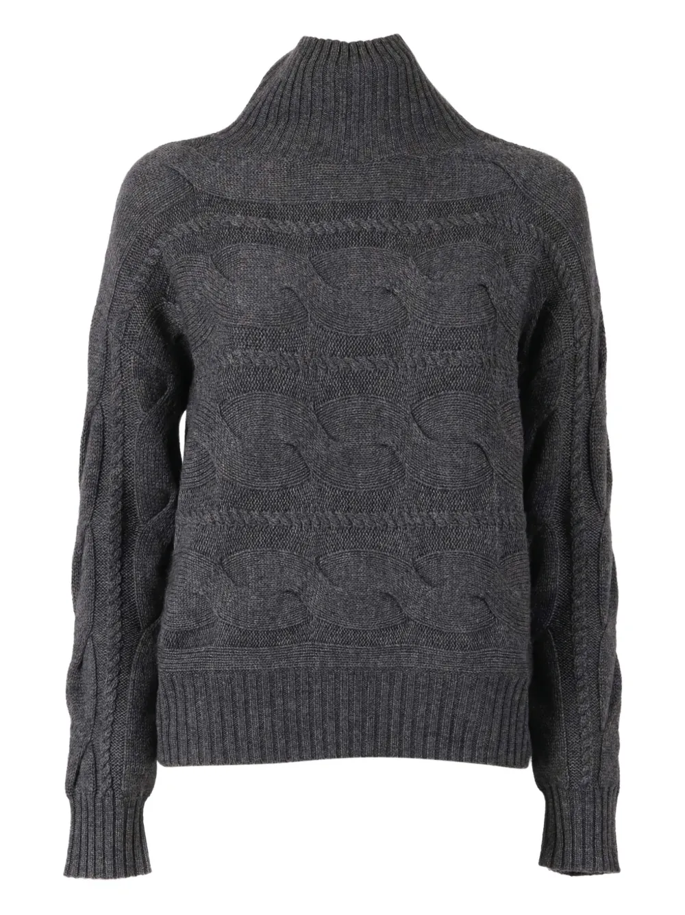 Max Mara Cable-knit Roll-neck Top In Gray