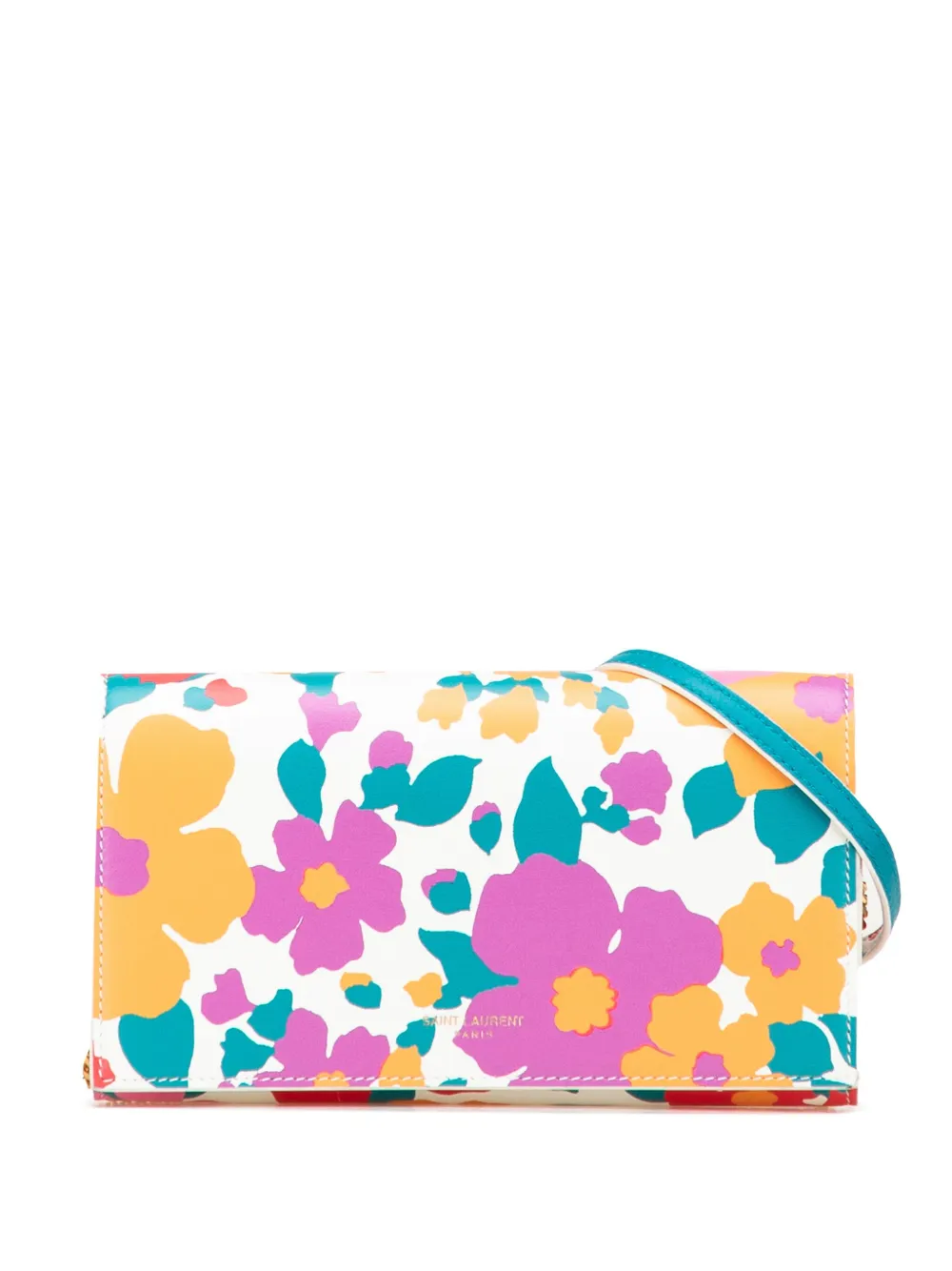 Saint Laurent Pre-Owned 2021 Floral Printed Leather Wallet On Chain Saint Laurent Pre-Owned 2021 Floral Printed Leather Wallet On Chain