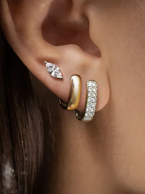 LOEV  14K yellow gold Allday Elongated diamond huggie earrings