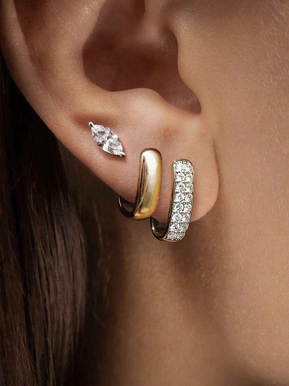 LOEV  14K yellow gold Allday Elongated diamond huggie earrings | Fine Jewelry | Image 2