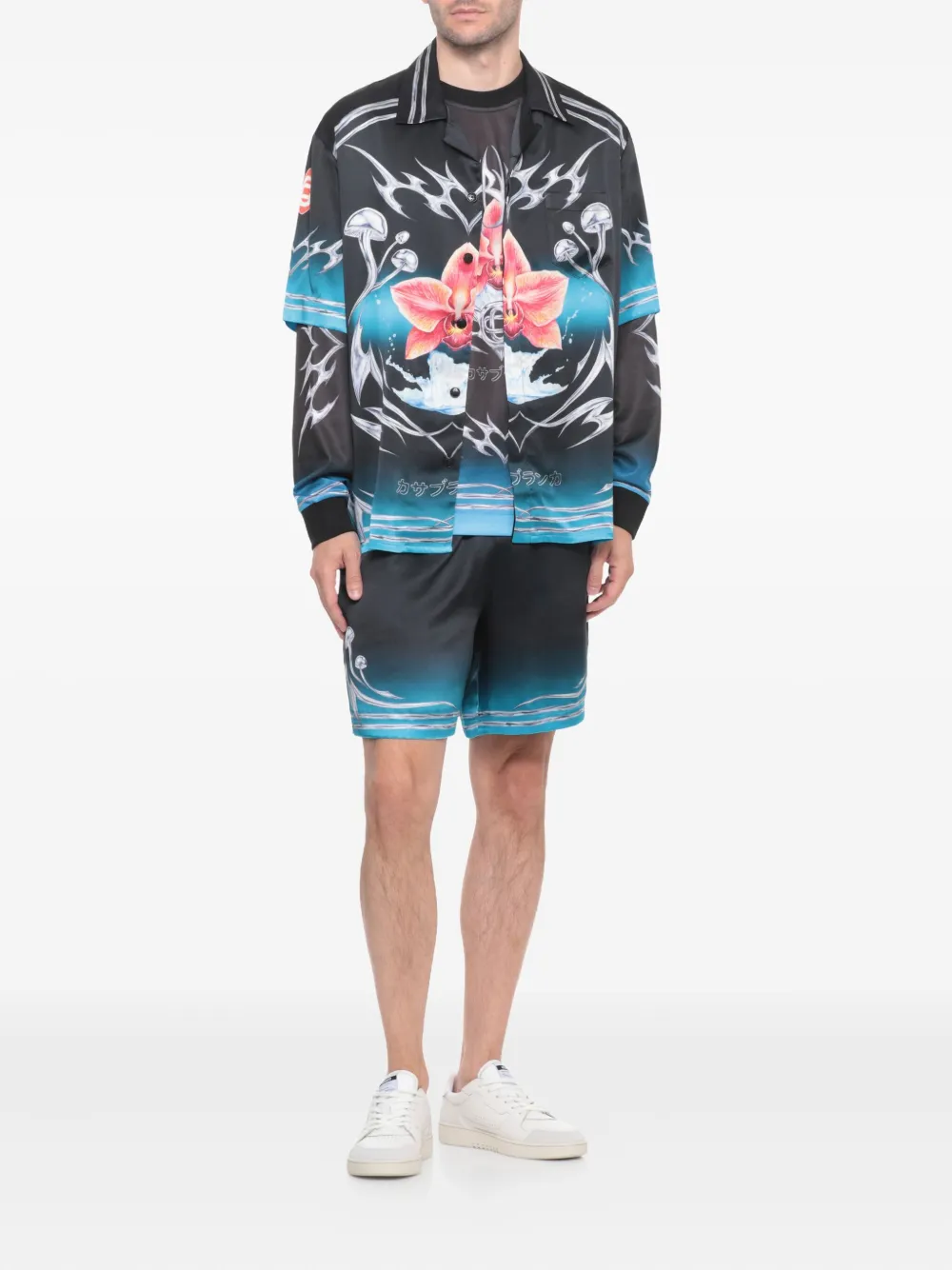 Casablanca blade-print silk satin shorts - Zwart
