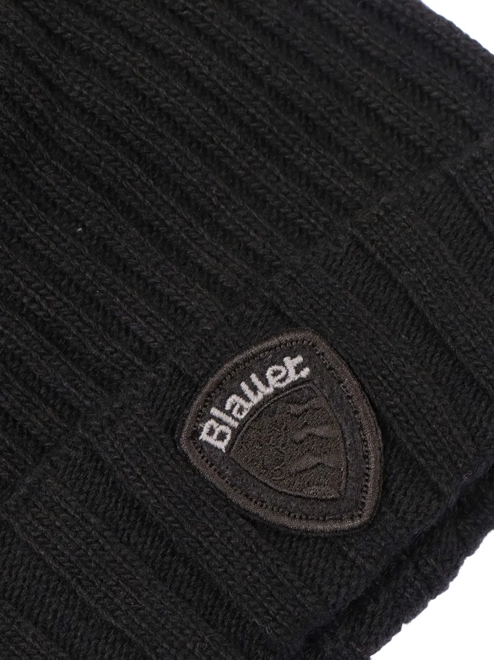 Blauer Geribbelde muts met applicatie Zwart