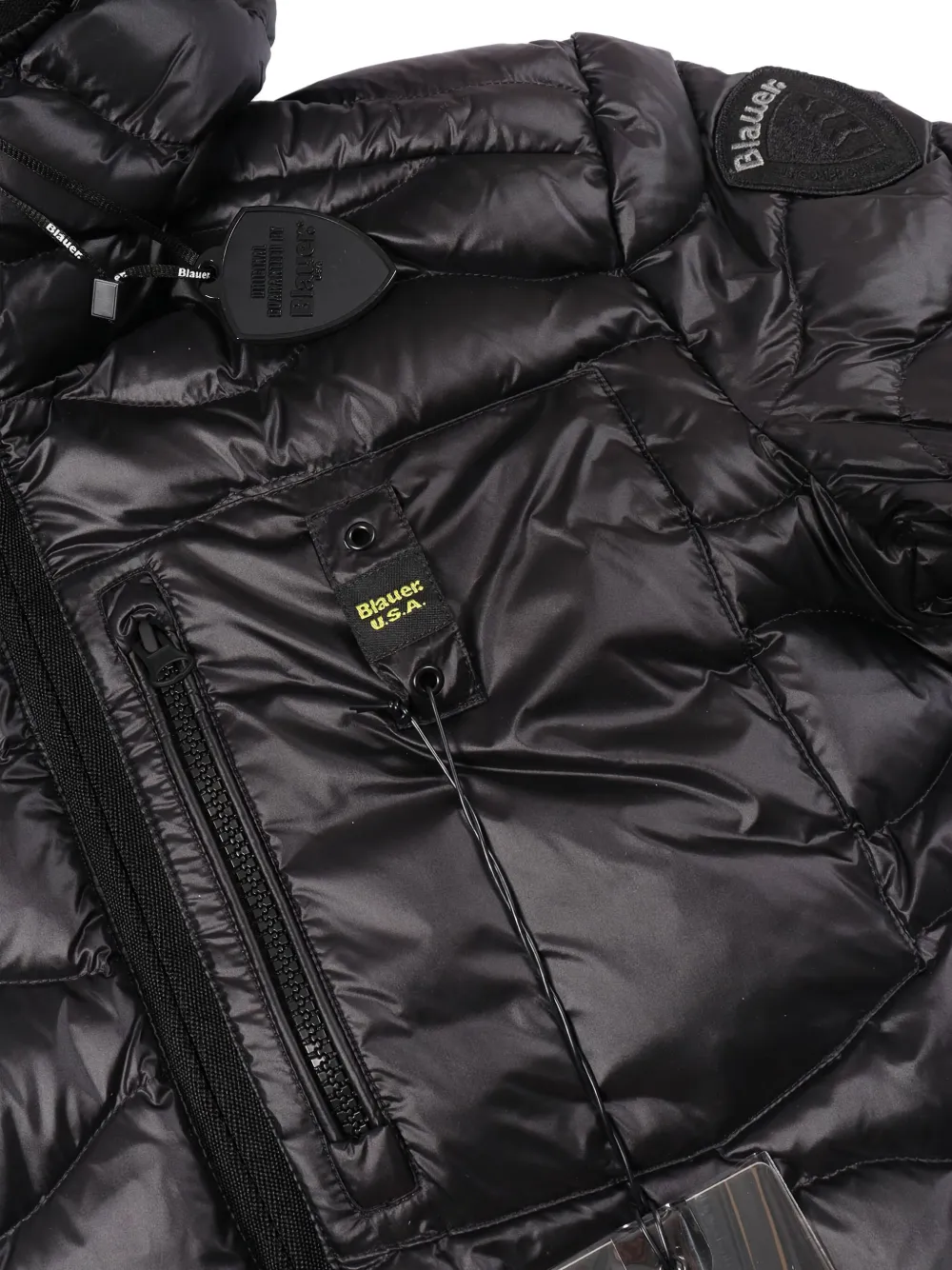 Blauer Gewatteerd jack met capuchon Zwart