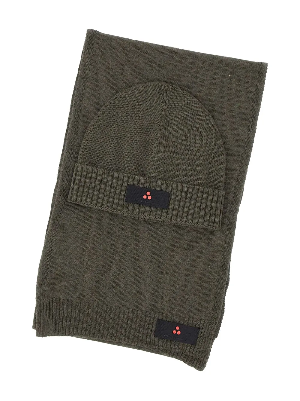 Peuterey logo-patch beanie scarf set - Groen