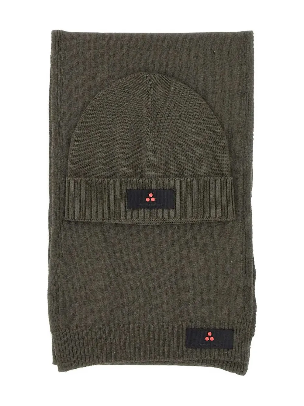 Peuterey Logo-patch Beanie Scarf Set In Green