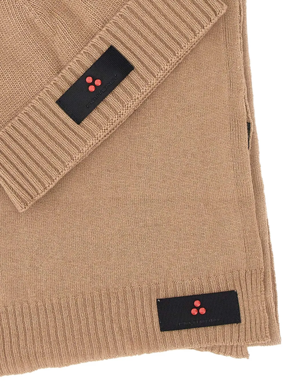 Peuterey Geribbelde sjaal met logo Beige