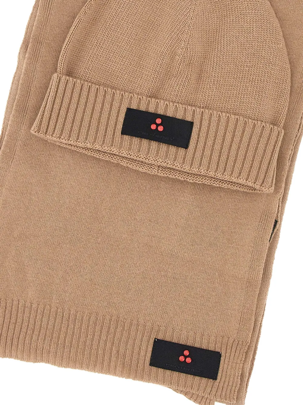 Peuterey Geribbelde sjaal met logo Beige