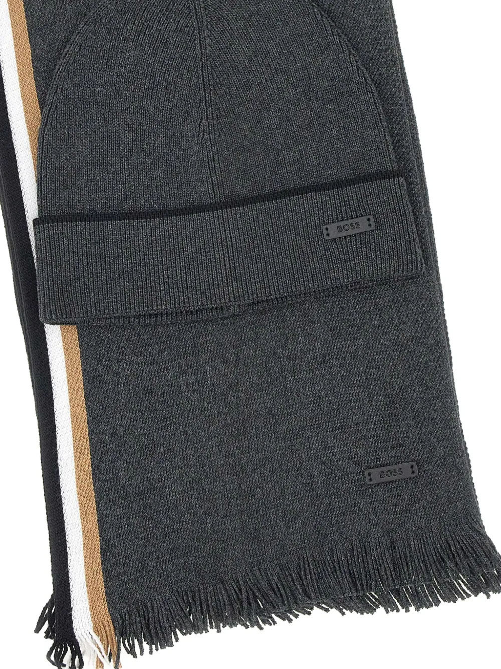Hugo Boss Stripe-detail Hat Set In Gray