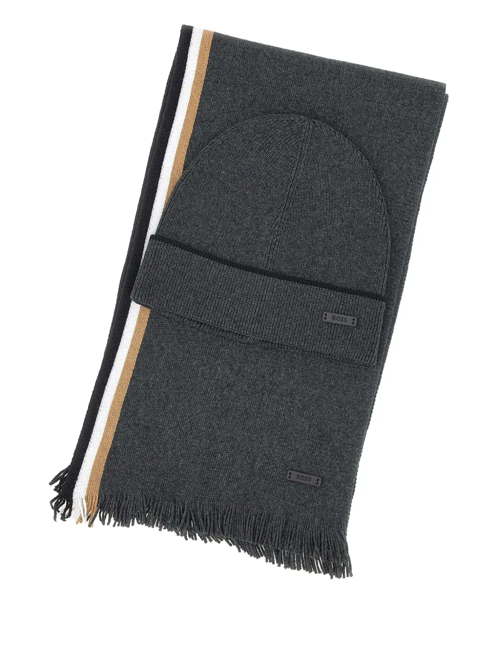 BOSS stripe-detail hat set - Grijs