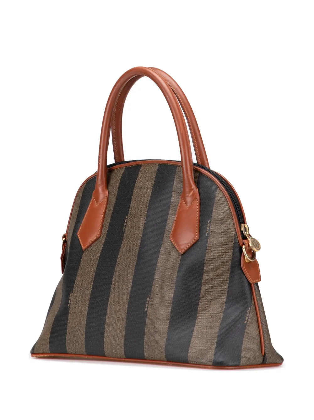 Pre-owned Fendi 2000-2010 Pequin Coated Canvas Dome Satchel In Brown