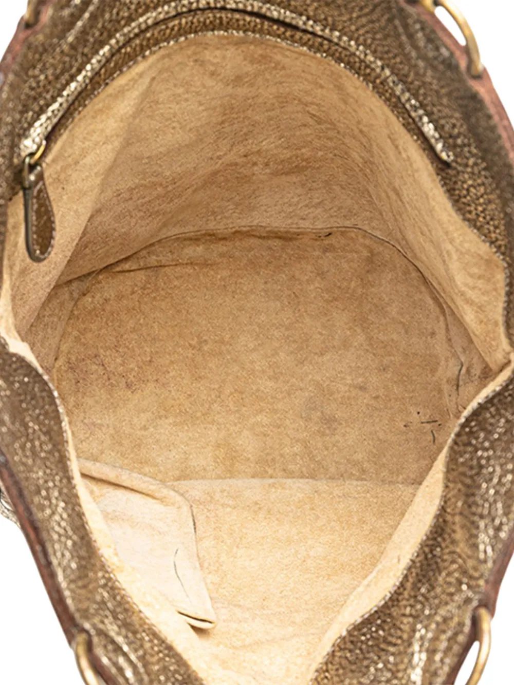 Pre-owned Bottega Veneta 2007 Small Metallic Intrecciato Trimmed Cervo Bucket Bag In Gold